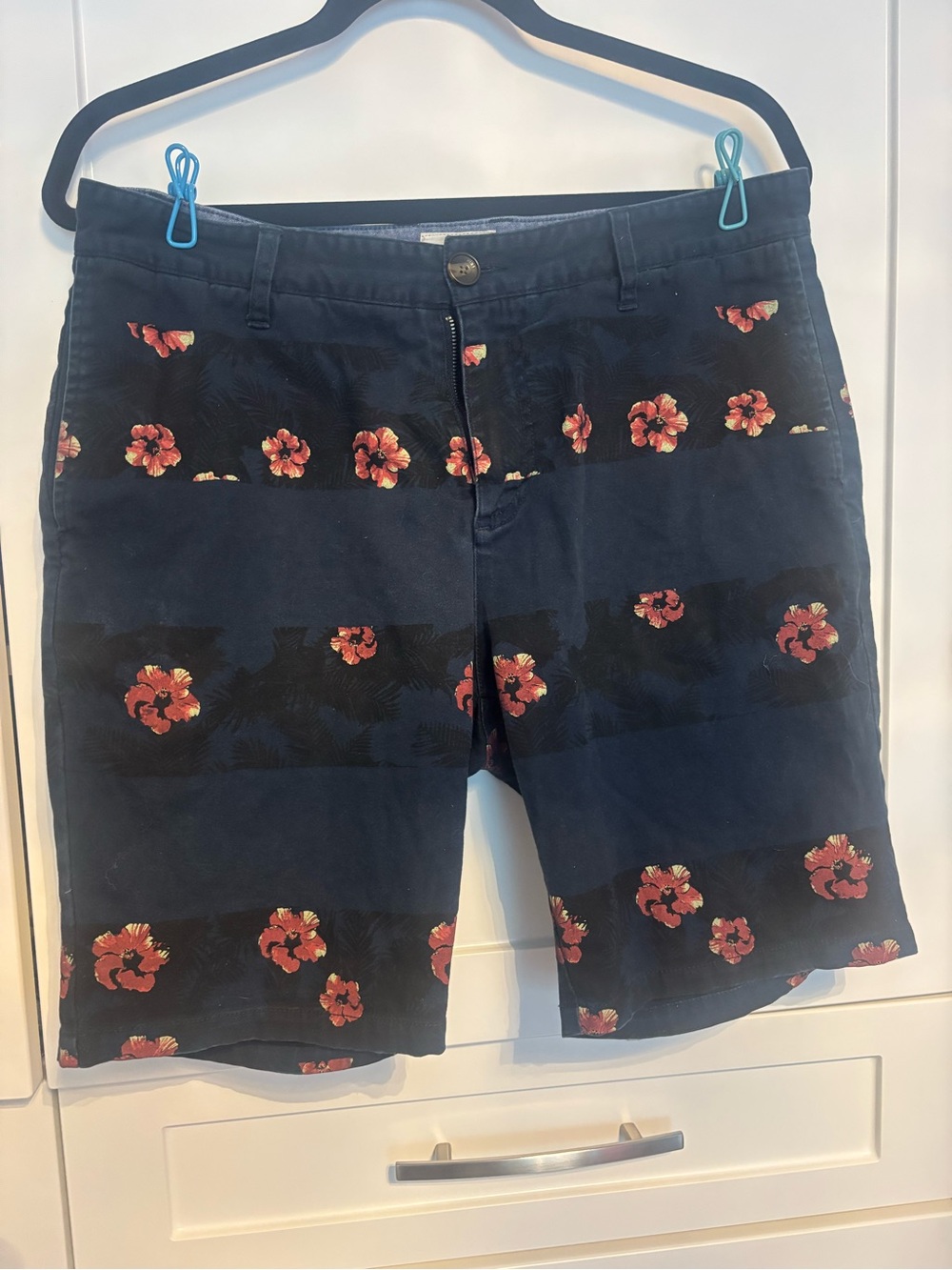 Men's Navy Floral Print Flat Front Shorts